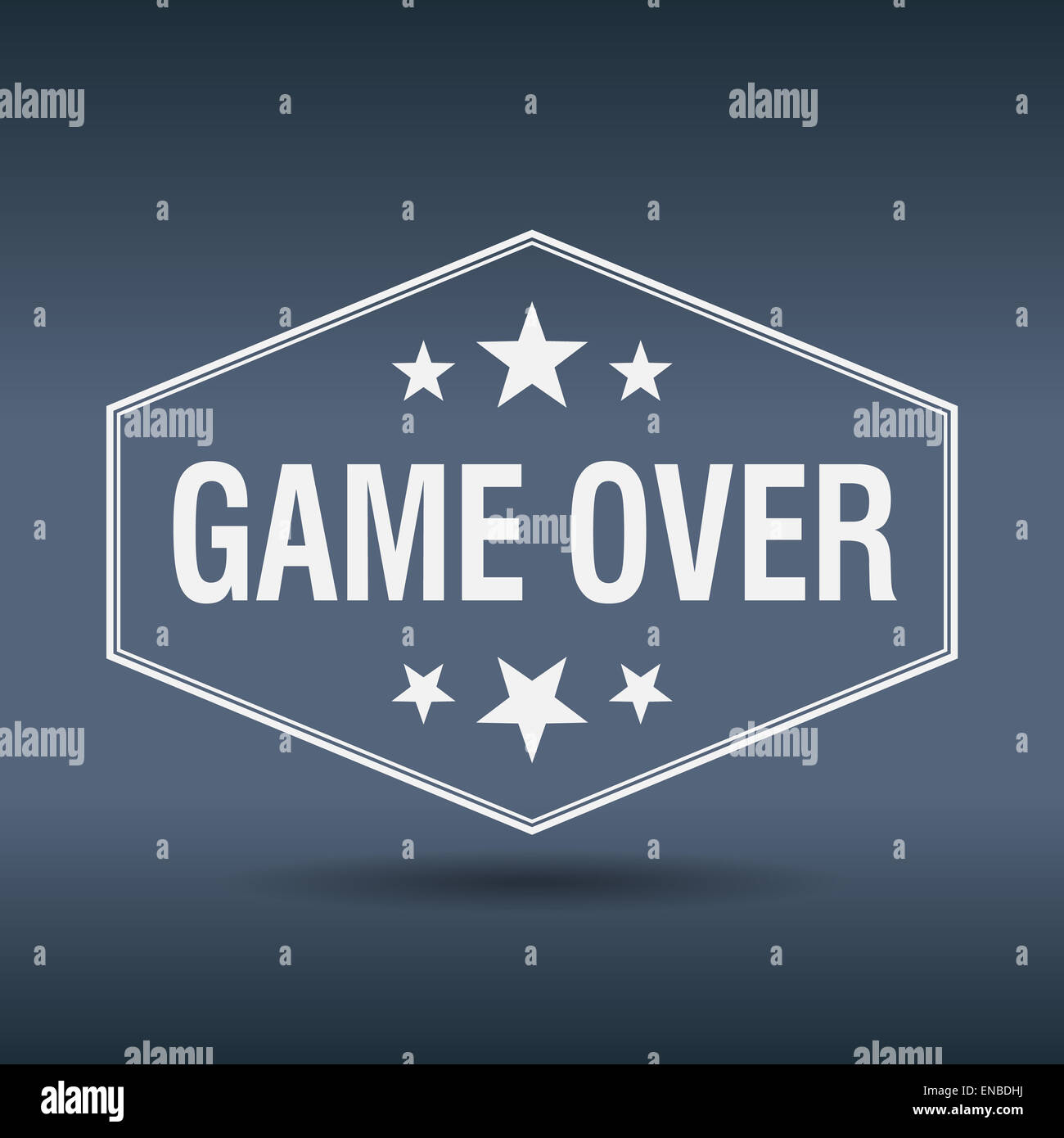 game over hexagonal white vintage retro style label Stock Photo - Alamy