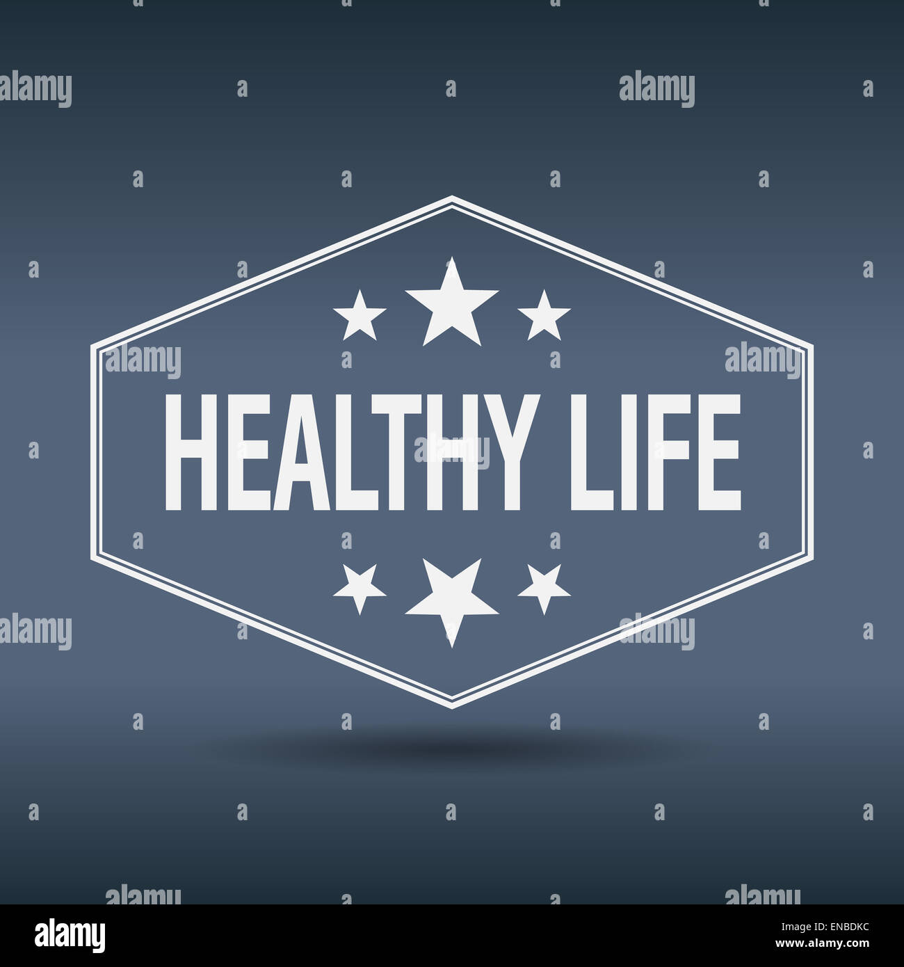 healthy life hexagonal white vintage retro style label Stock Photo - Alamy