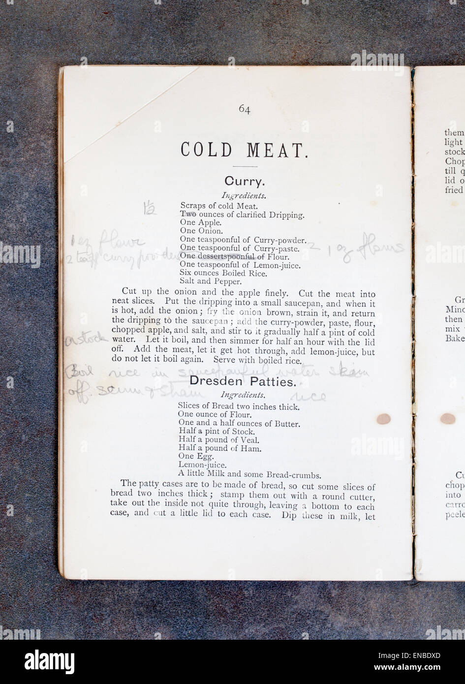 Cold Meat Chapter from Plain Cookery Recipes Book by Mrs Charles Clarke for the National Training School Stock Photo