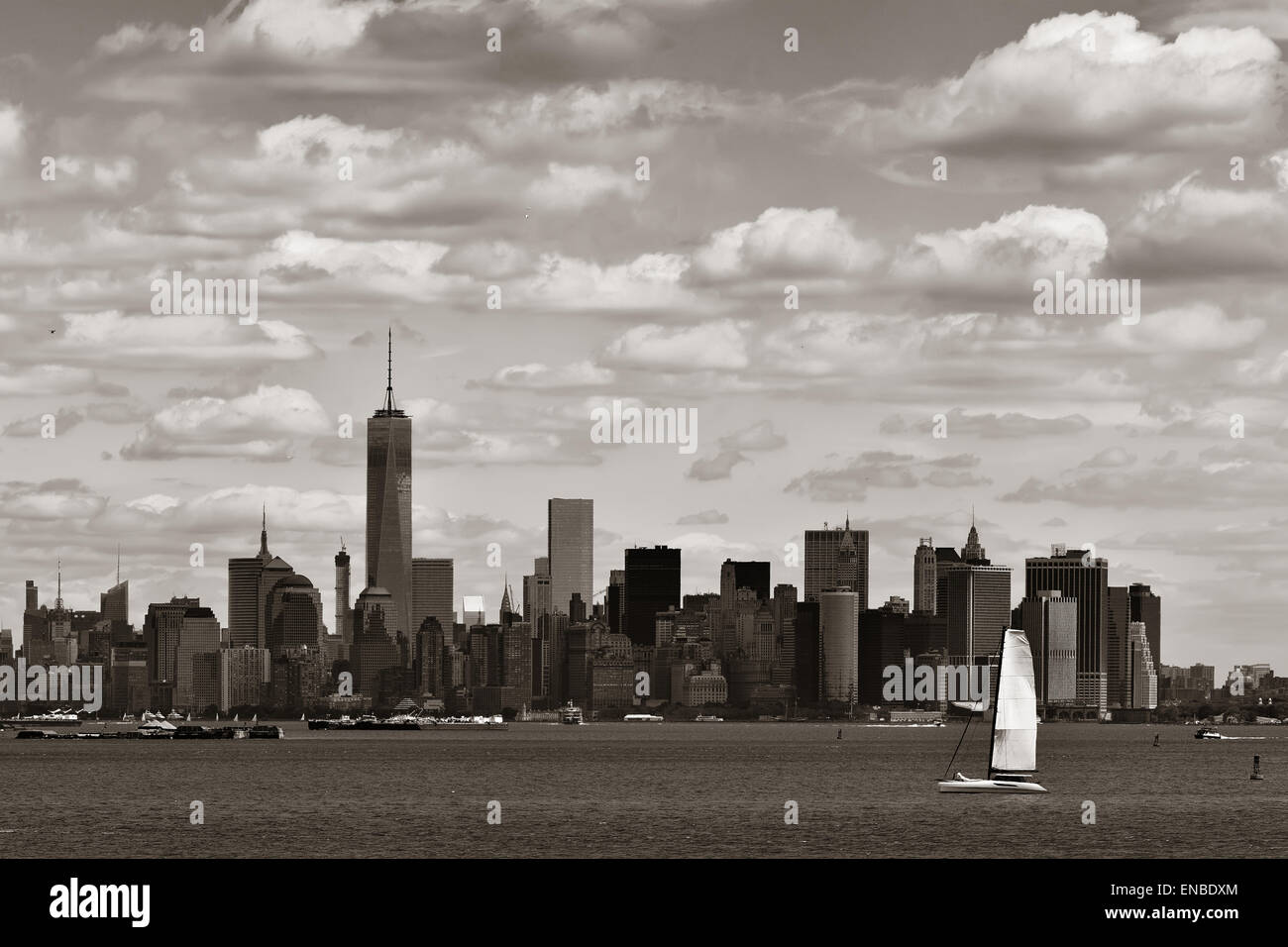 Manhattan downtown skyline with urban skyscrapers and cloud Stock Photo ...