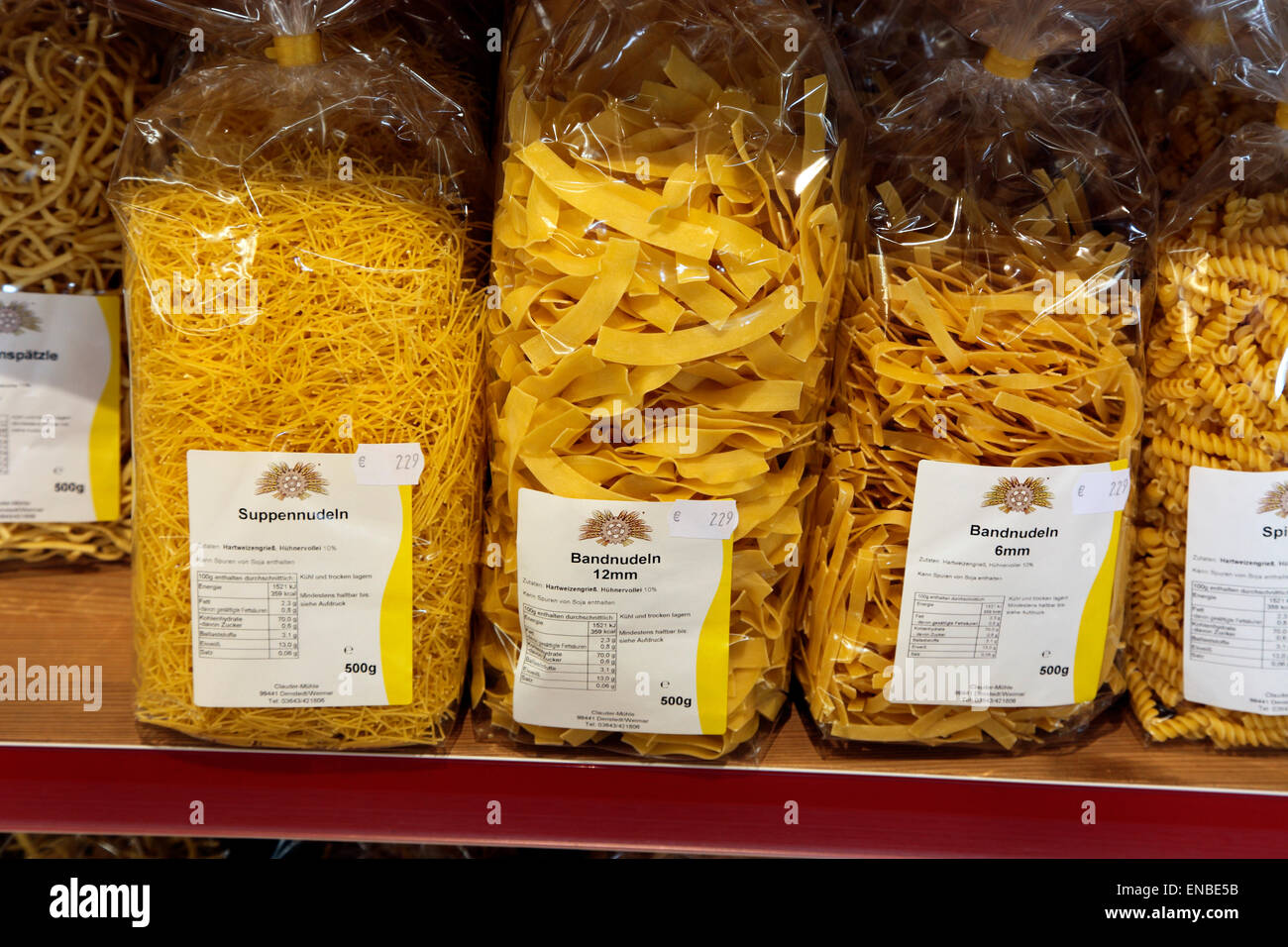 German pasta on sale at the Thuringer Dumpling Museum. Stock Photo