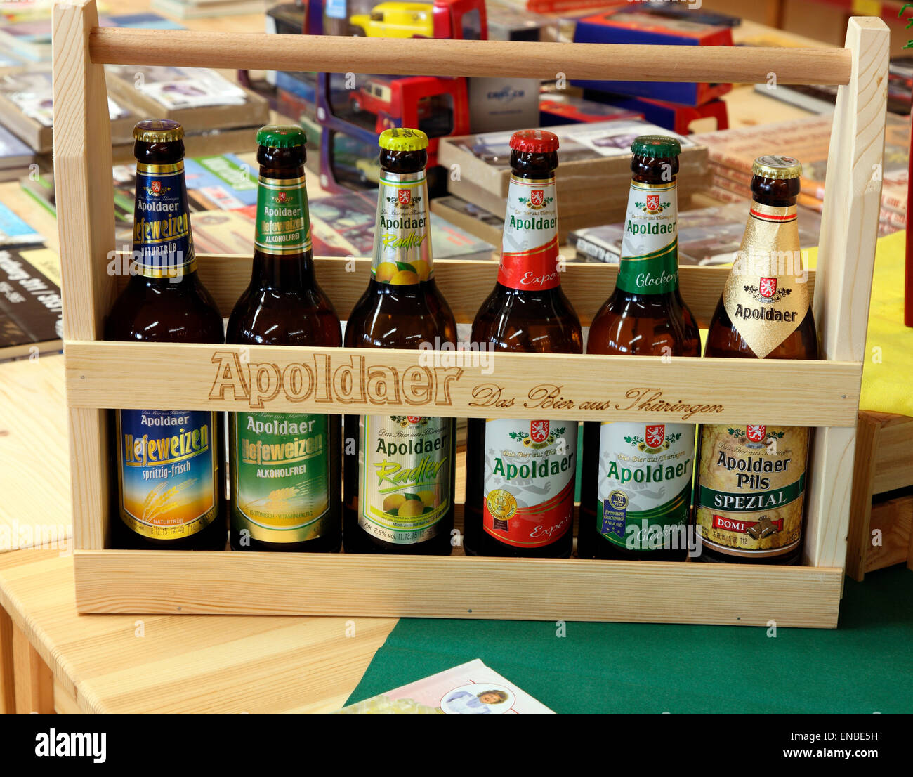 Thuringen beers on sale at the Thuringer Dumpling Museum. Stock Photo
