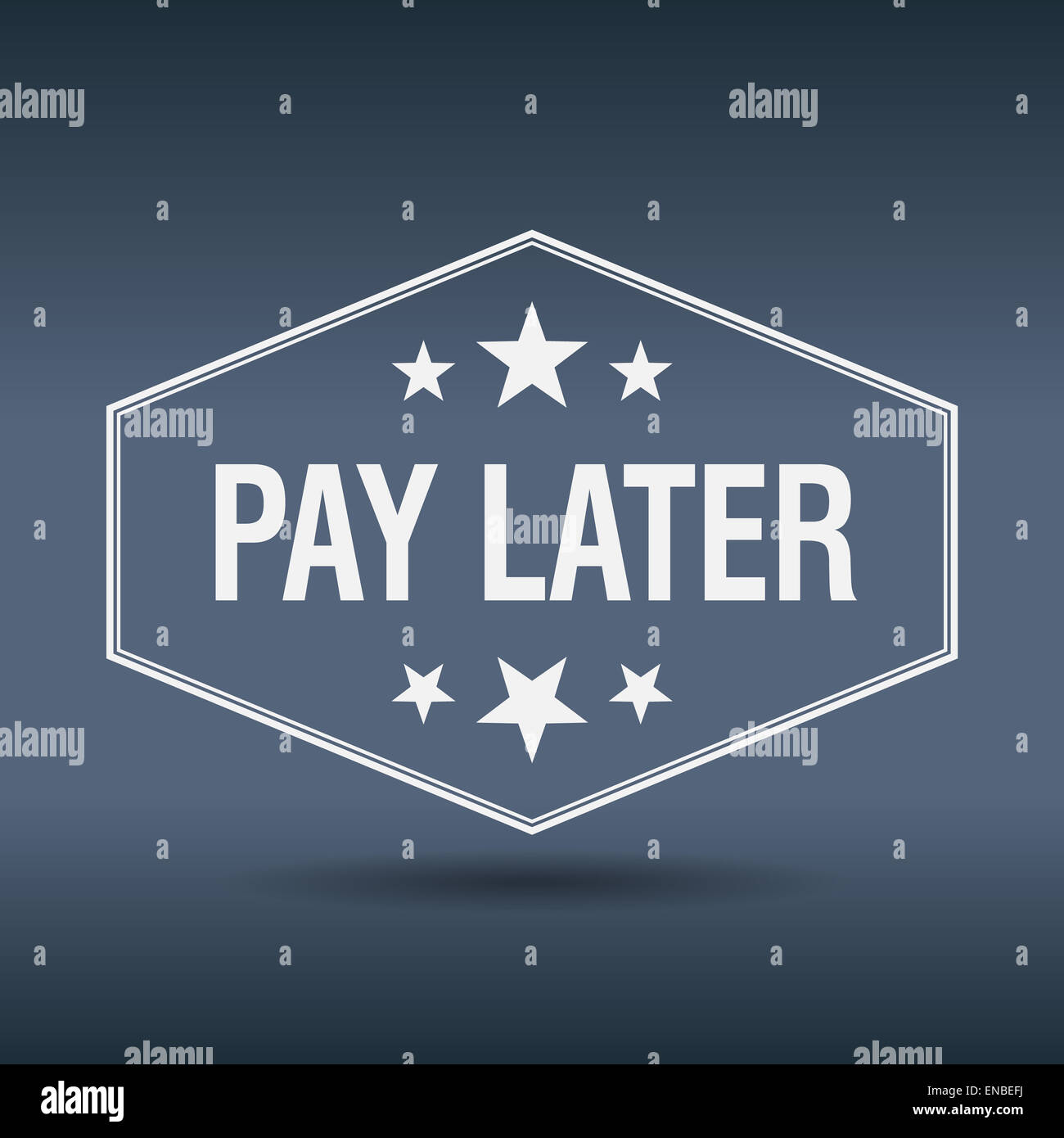 pay later hexagonal white vintage retro style label Stock Photo - Alamy