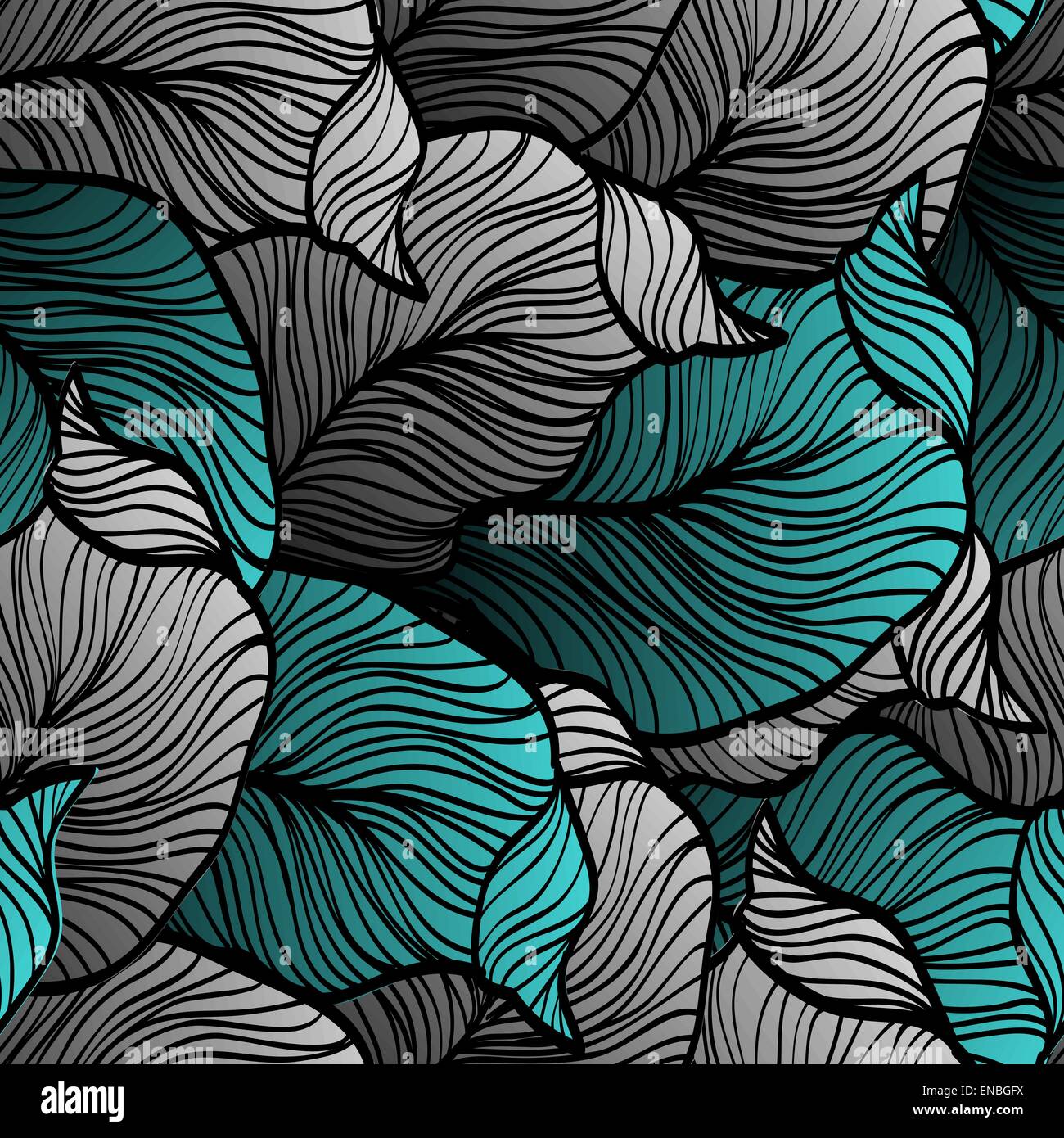 Vector illustration Retro seamless pattern with abstract doodle leaves ...