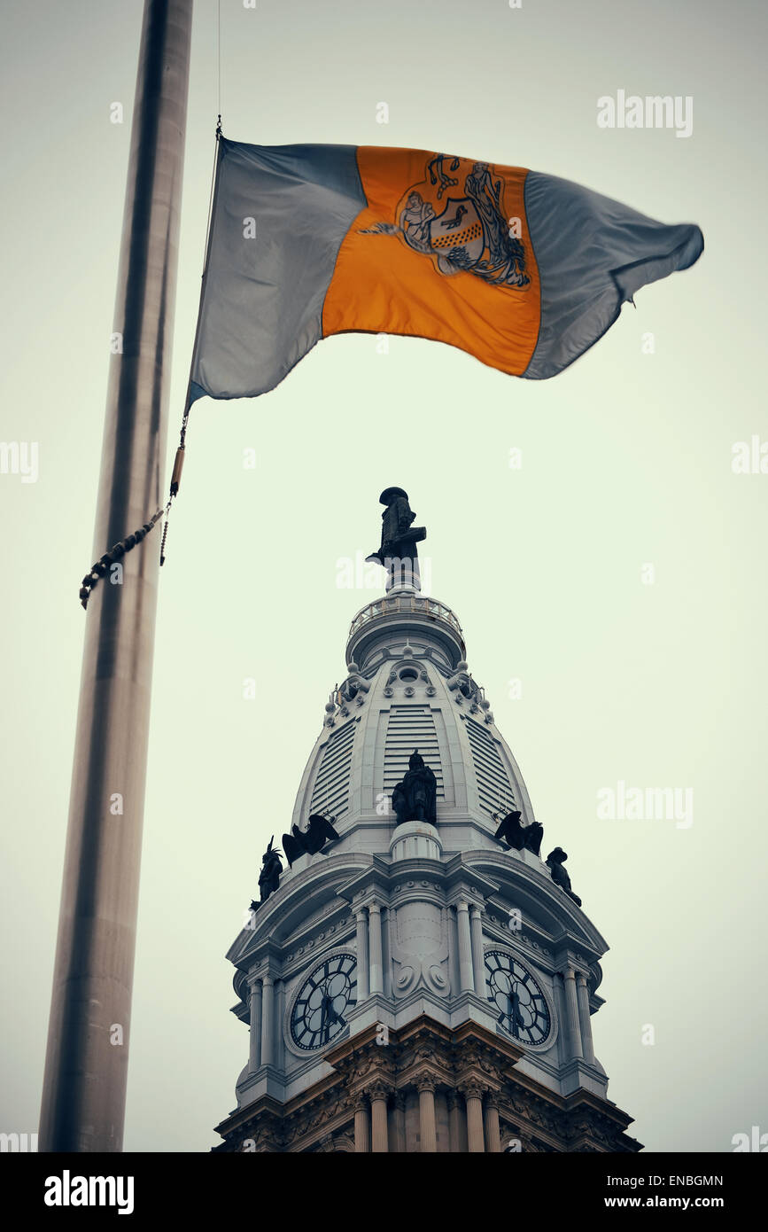 Philadelphia flag and city Hall Stock Photo Alamy