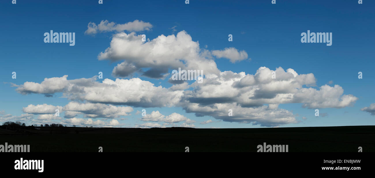 Clouds and blue sky. Scottish borders, Scotland. Panoramic Stock Photo