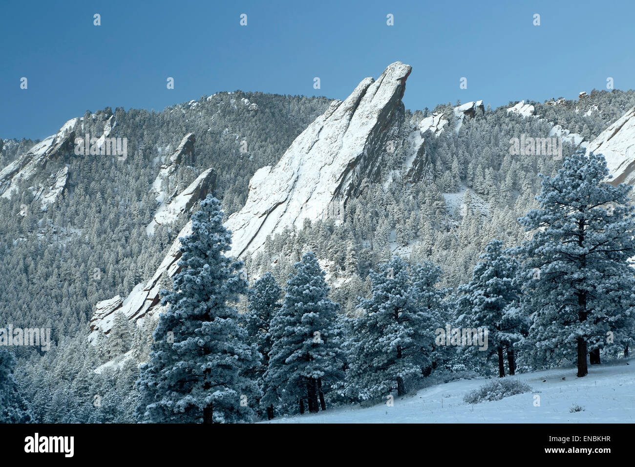 Flatirons covered in snow, Boulder Open Space and Mountain Park