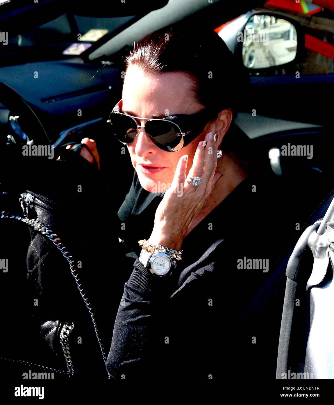 Kyle Richards wearing Chanel lambskin aviator sunglasses and matching  backpack while lunching at Il, Stock Photo, Picture And Rights Managed  Image. Pic. WEN-WENN21867336