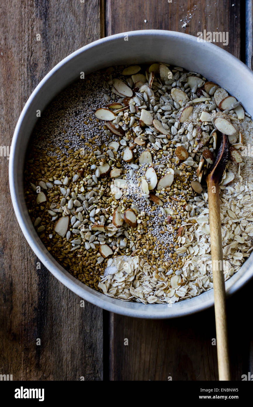 Cooking of a Gluten-Free Vegan Nut and Seed Bread Stock Photo
