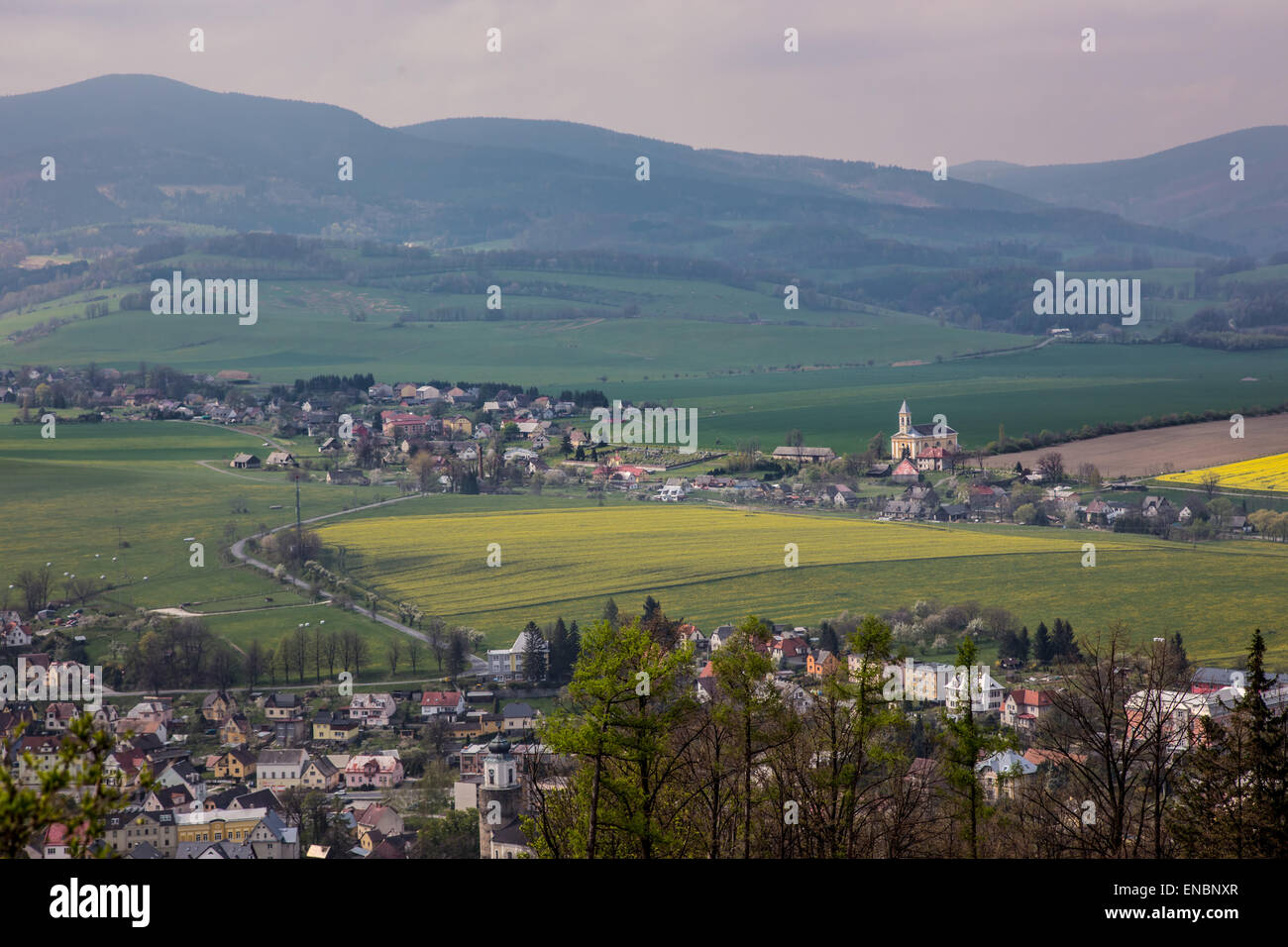 Aerial view at the small village in the mountains Stock Photo - Alamy