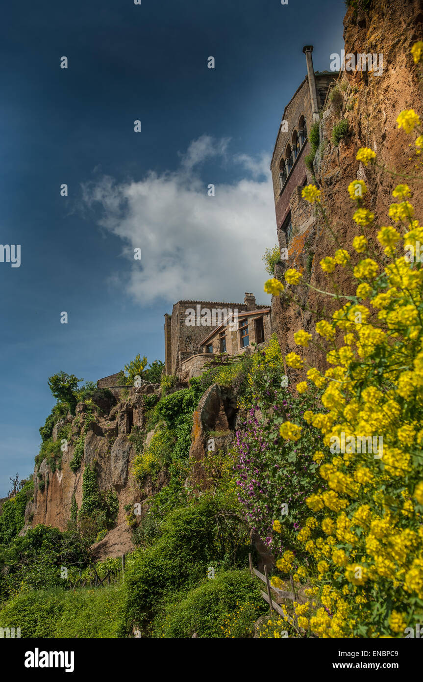Low angle shot of cliffs at Civita di Bagnoregio, Italy Stock Photo