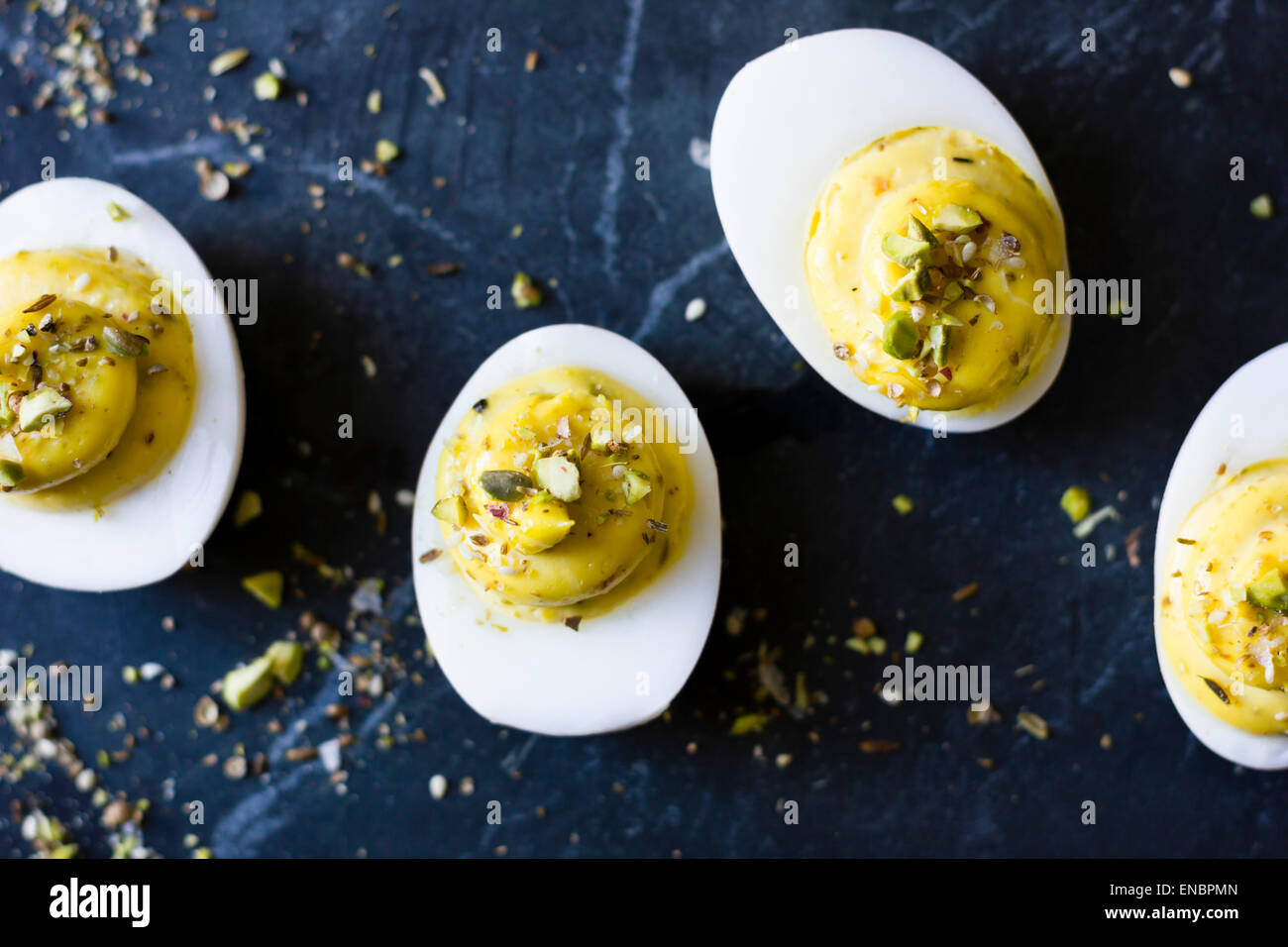 Dukkah deviled eggs Stock Photo