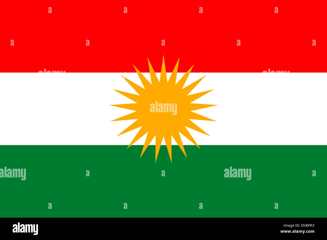 Flag of the Independents region Kurdistan in the north of the Iraq. Stock Photo