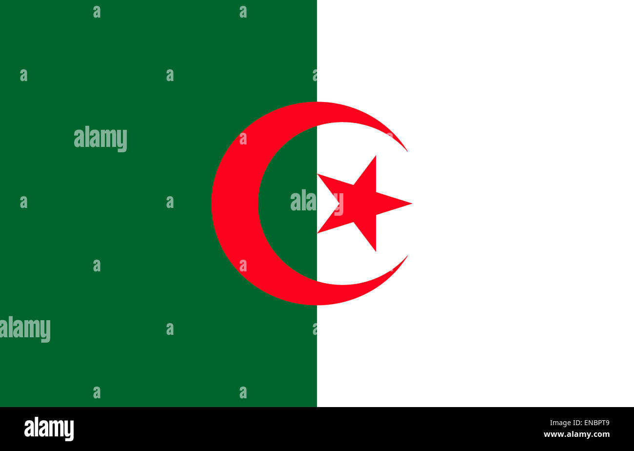 National flag of the People's Democratic Republic of Algeria. Stock Photo