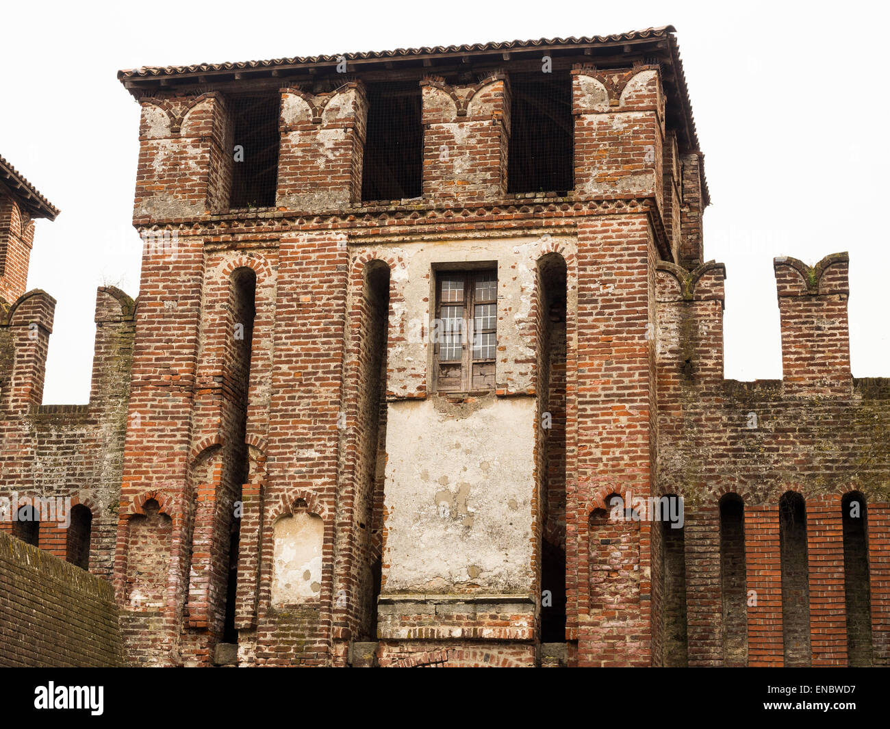 Soncino medieval castle tower view in Italy, Cremona Stock Photo