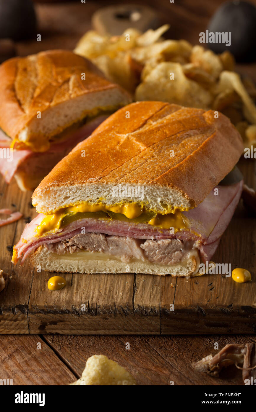 Homemade Traditional Cuban Sandwiches with Ham Pork and Cheese Stock