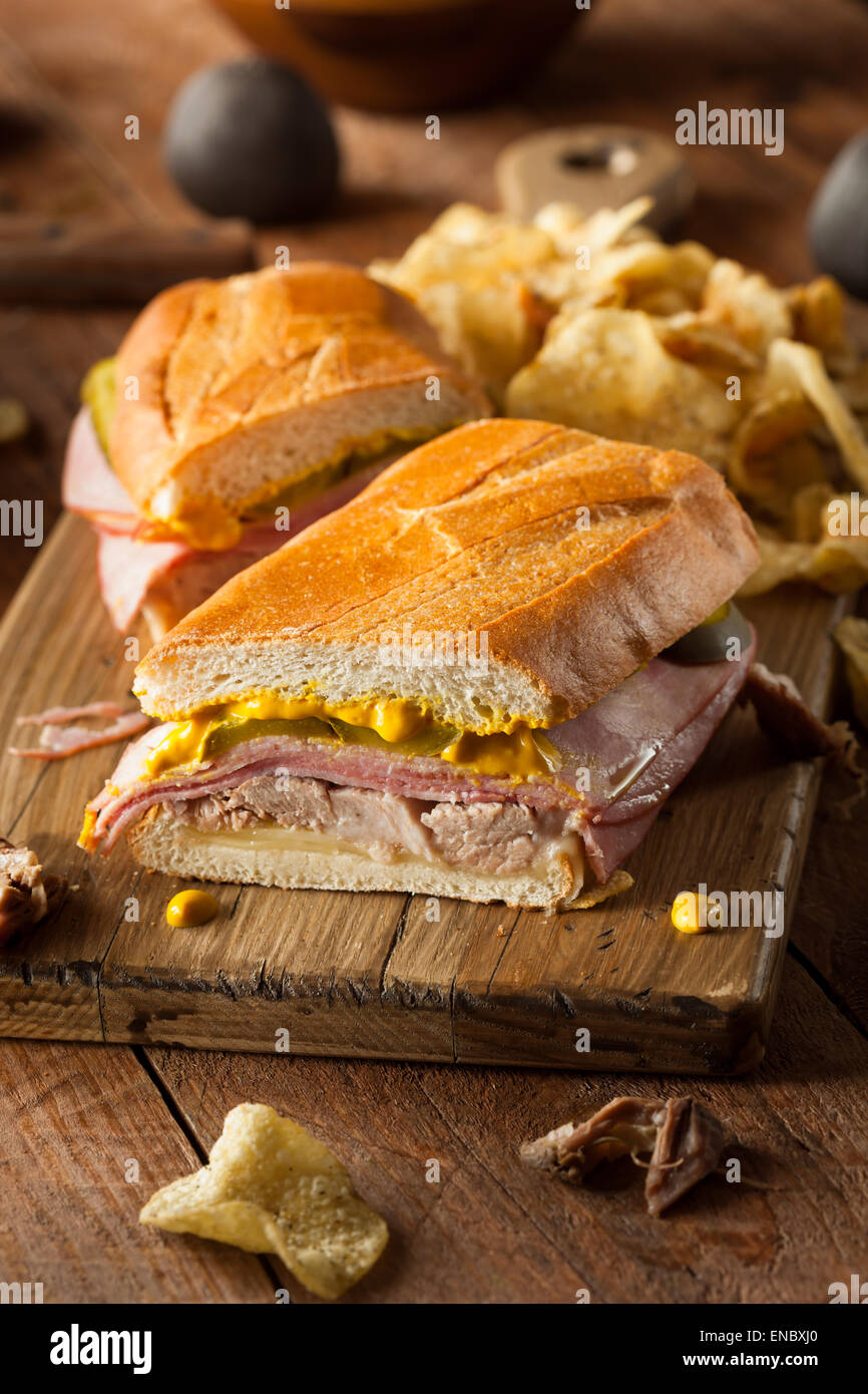 Homemade Traditional Cuban Sandwiches with Ham Pork and Cheese Stock
