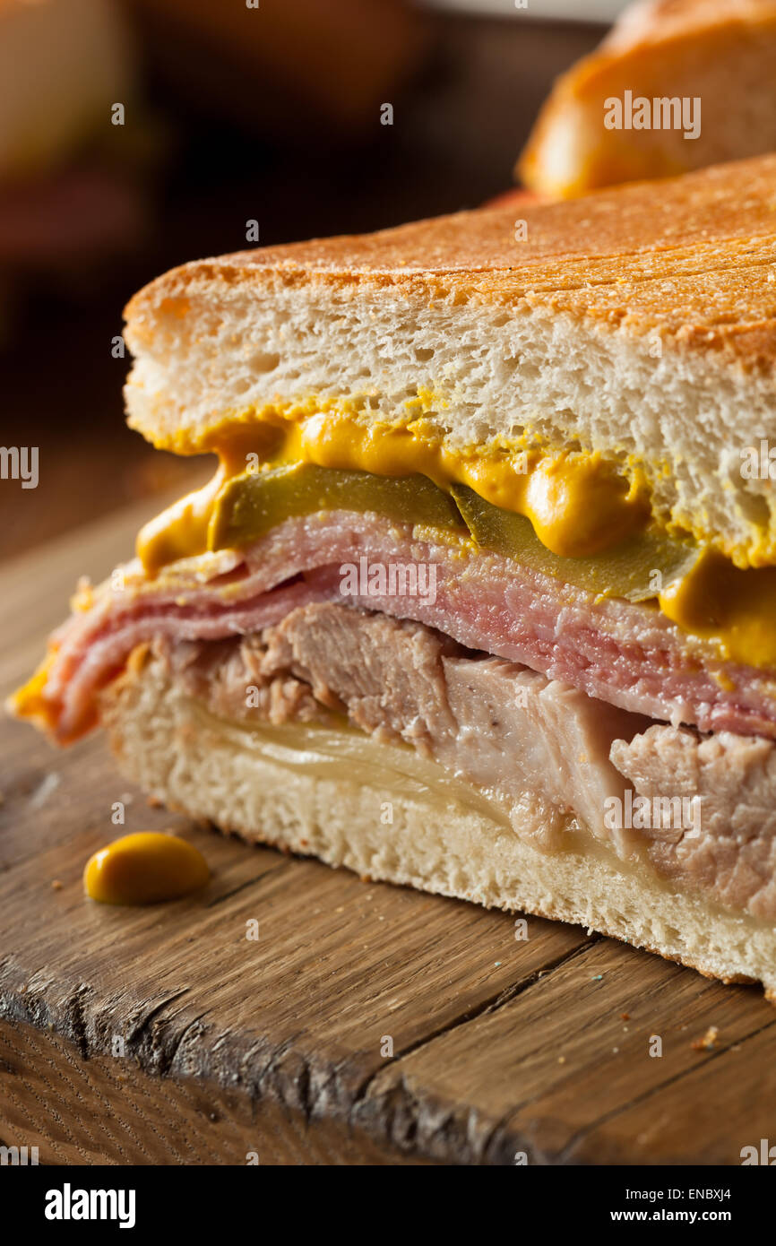 Homemade Traditional Cuban Sandwiches with Ham Pork and Cheese Stock