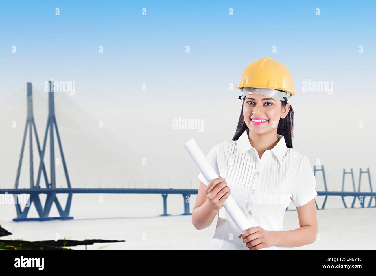 1 indian Architect woman Bridge Site Working Stock Photo Alamy