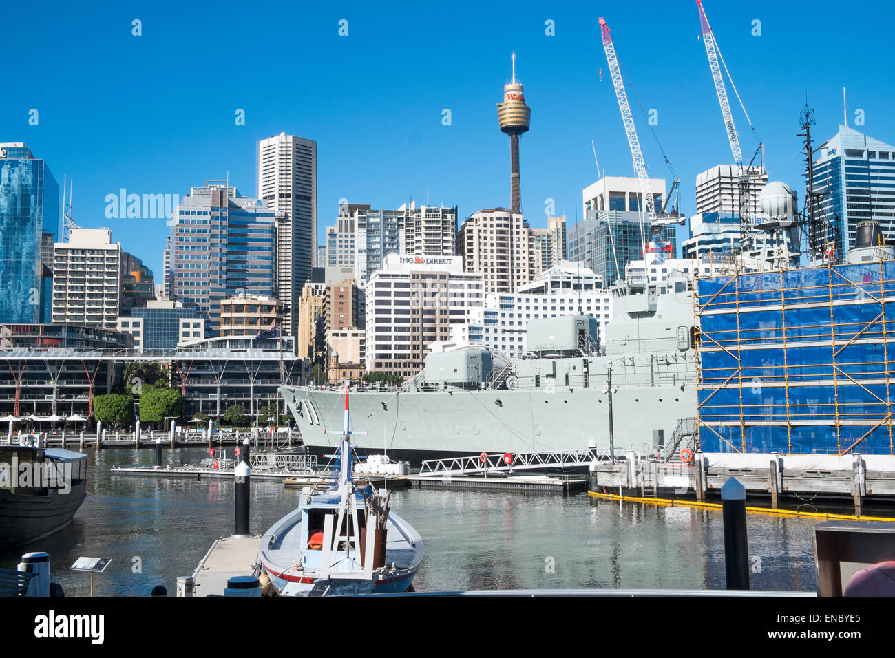 australian national maritime museum at darling harbour and sydney city  centre with corporate office buildings,australia Stock Photo - Alamy