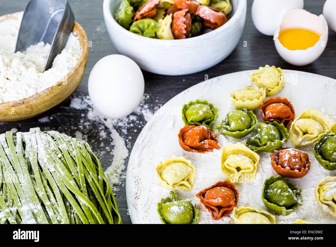 Making homemade linguine pasta with farm fresh produce Stock Photo Alamy