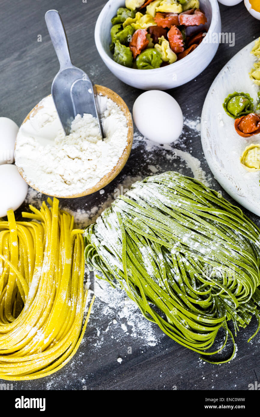 Making homemade linguine pasta with farm fresh produce Stock Photo Alamy