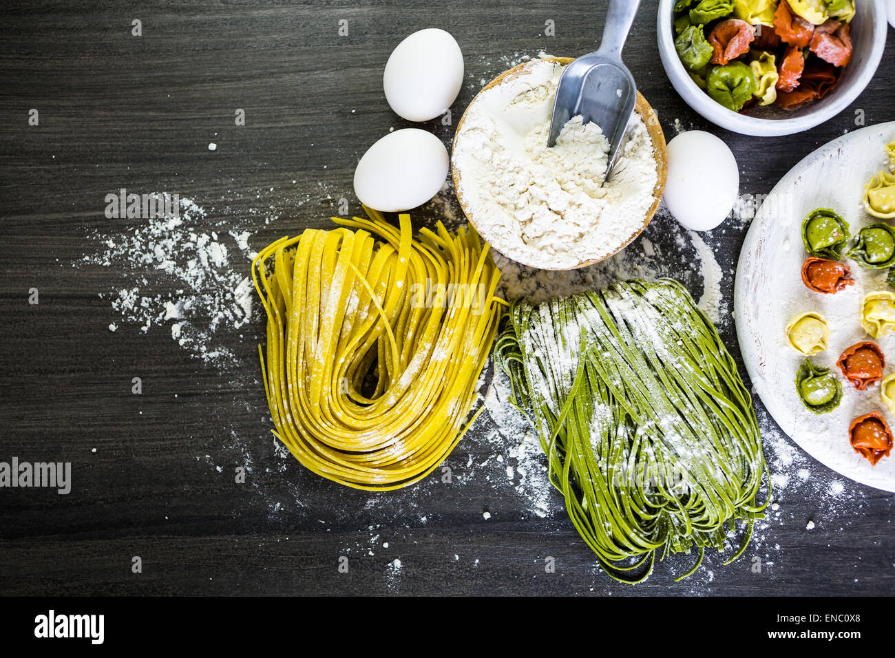 Making homemade linguine pasta with farm fresh produce Stock Photo Alamy