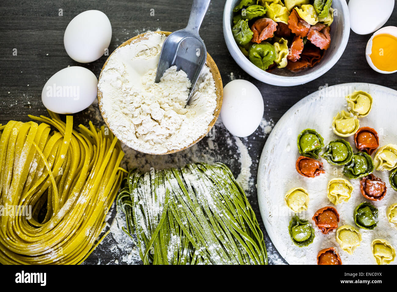 Making homemade linguine pasta with farm fresh produce Stock Photo Alamy