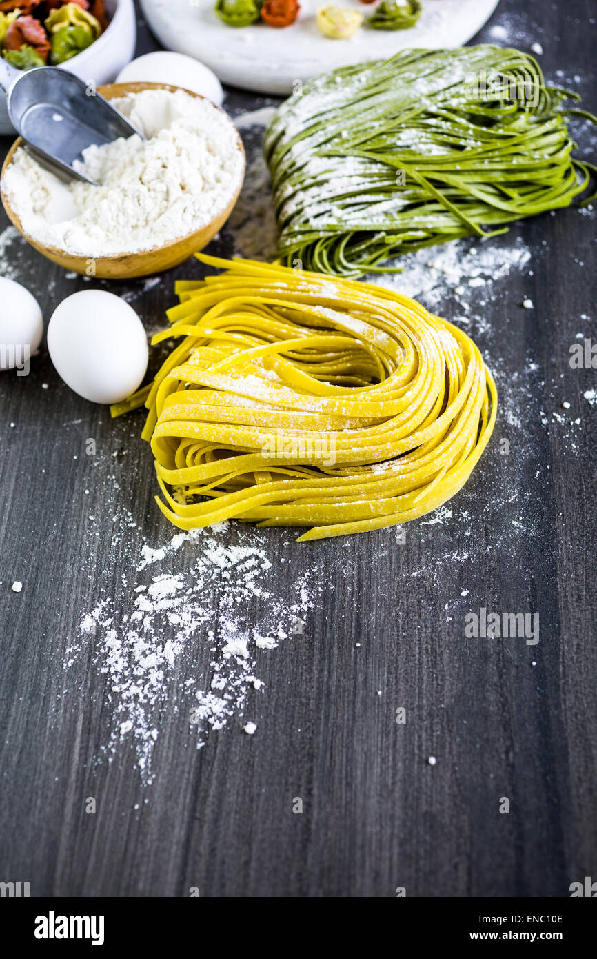 Making homemade linguine pasta with farm fresh produce Stock Photo Alamy
