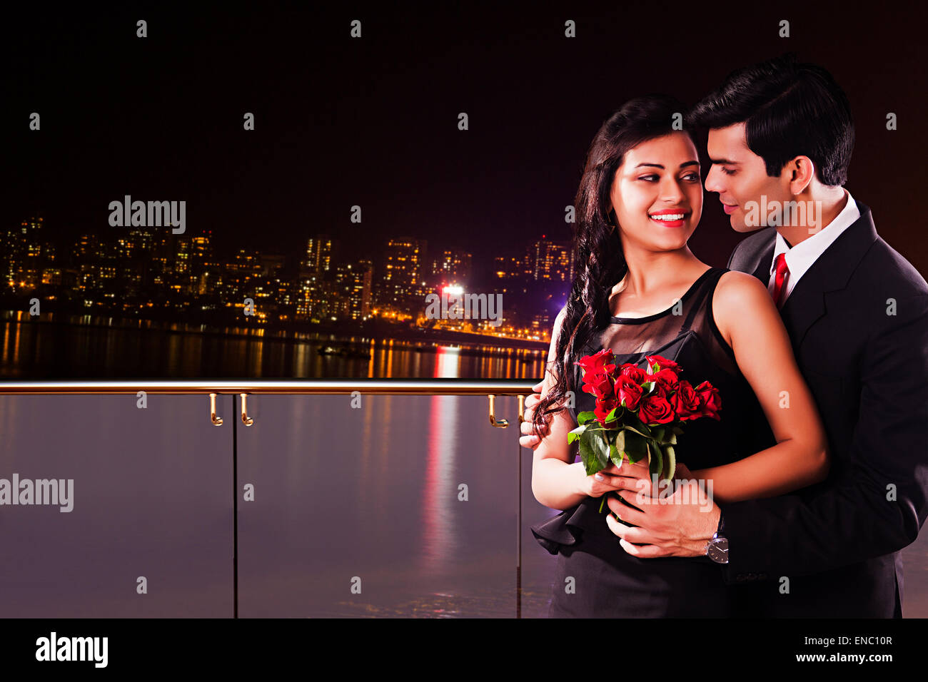 2 indian business Couple Proposing Valentine Day Stock Photo
