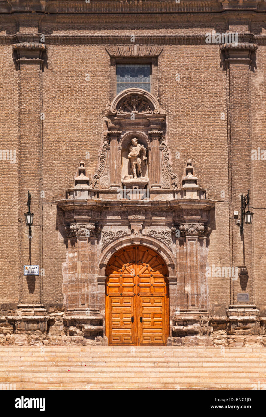 The door of the Church of San Juan de los Panetes, Zaragoza, Aragon, Spain. Stock Photo