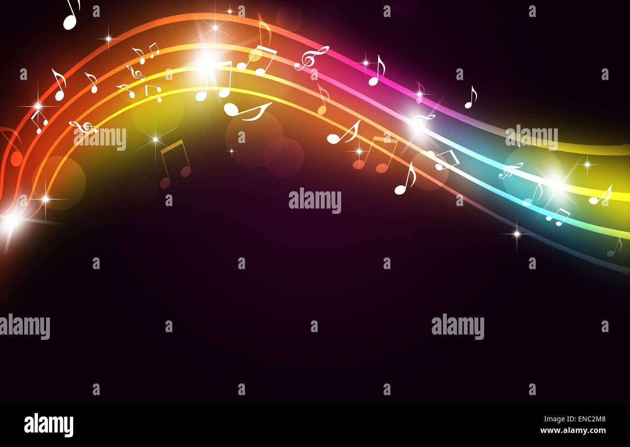 abstract party multicolor background with music notes and blurry lights Stock Photo