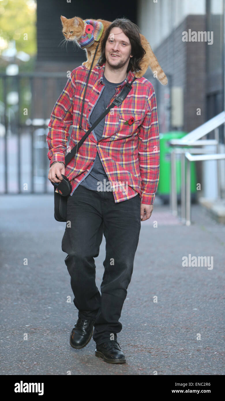 James Bowen and his cat Bob outside the ITV studios Featuring James