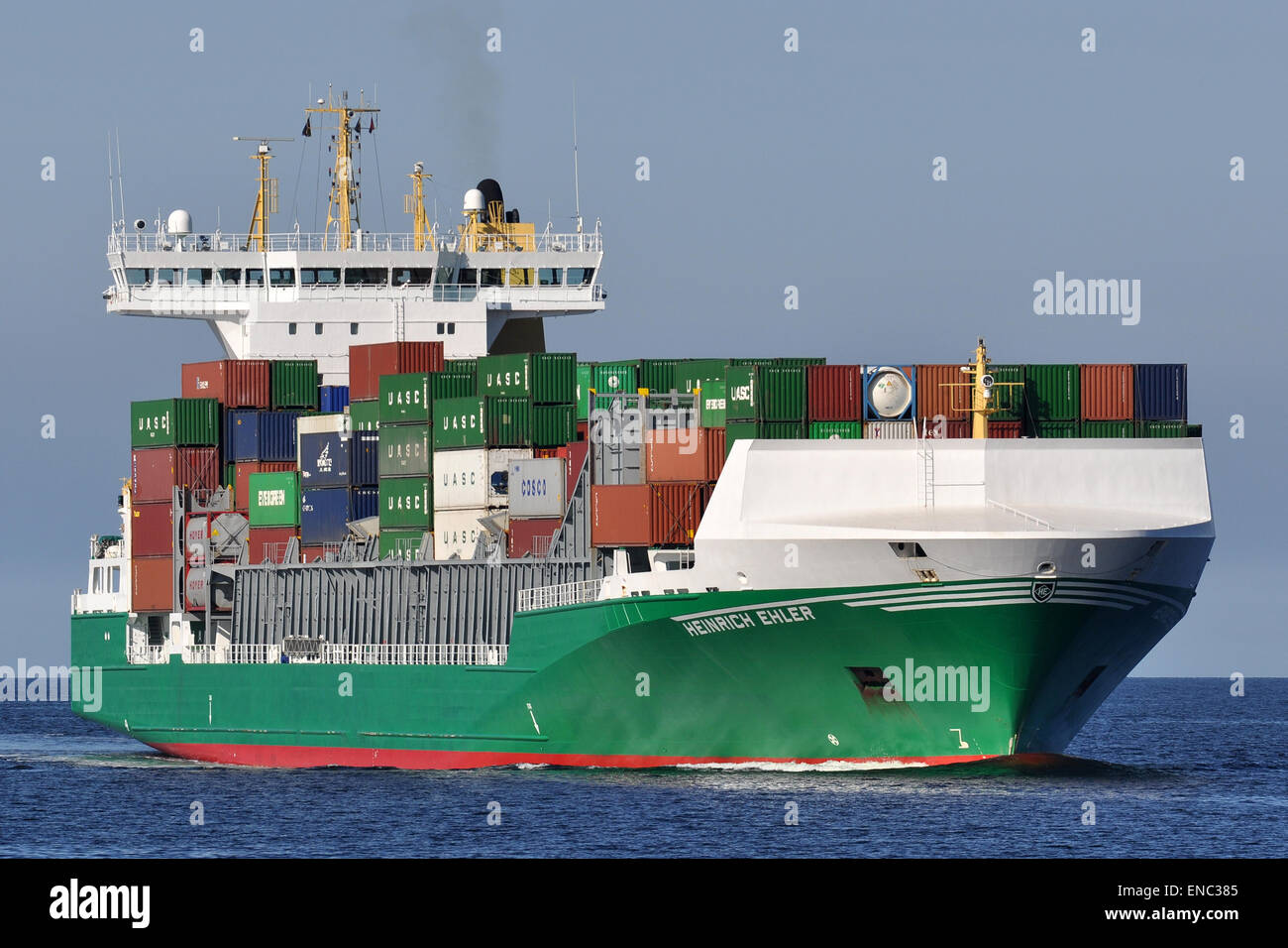 Feedervessel Heinrich Ehler bound for the Kiel Canal. Stock Photo