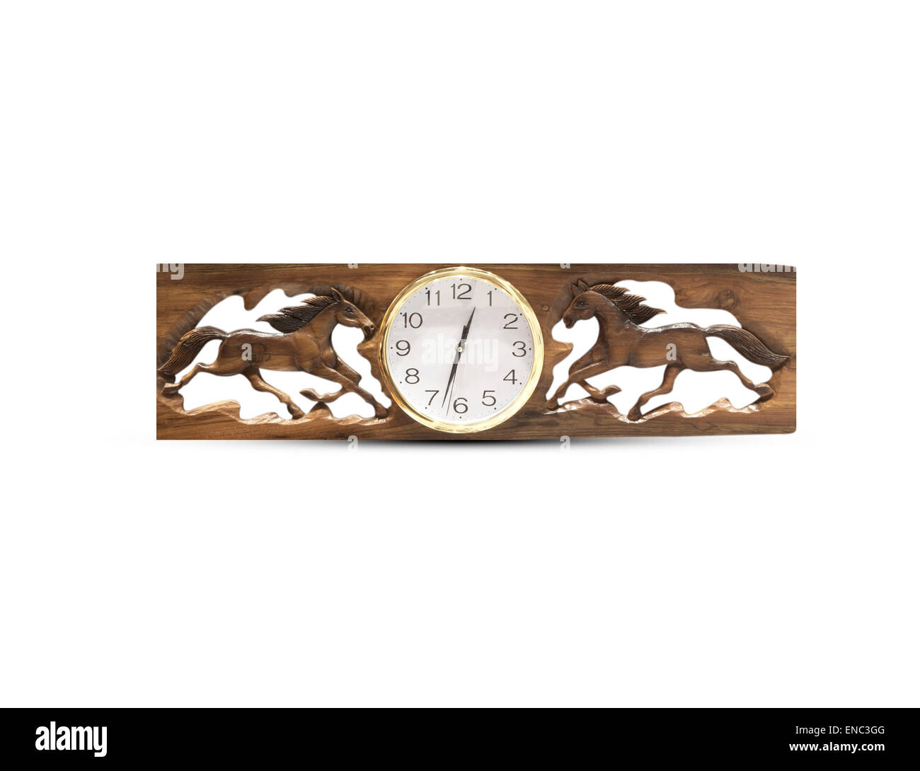 Wooden wall clock isolated on white background Stock Photo - Alamy