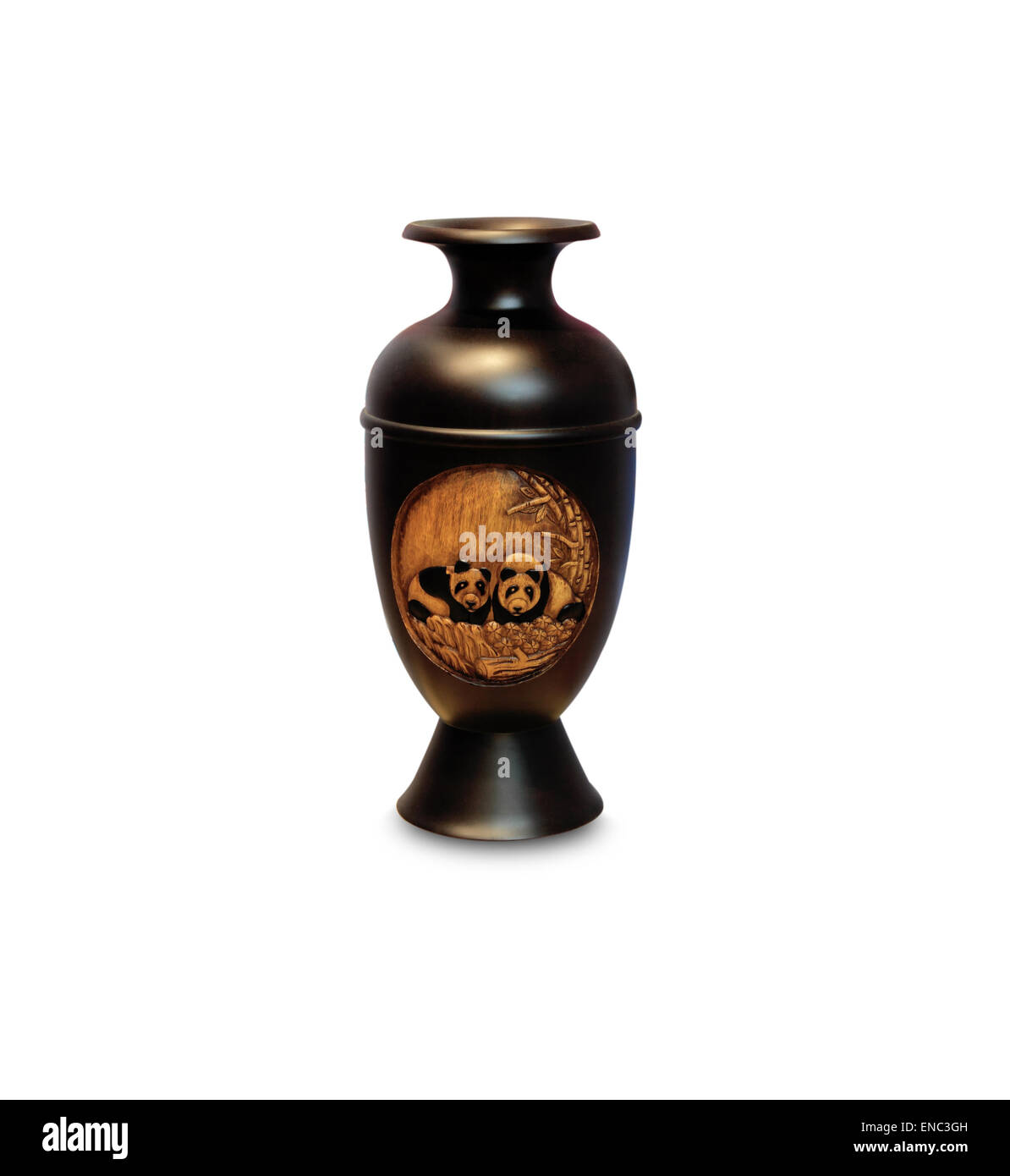 Wooden carved black vase isolated on white background Stock Photo - Alamy