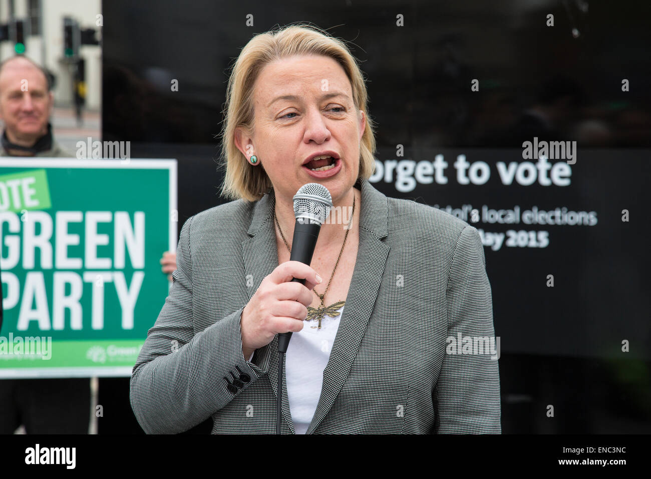 Bristol, UK. 2nd May, 2015. Green Party leader talks about the party's