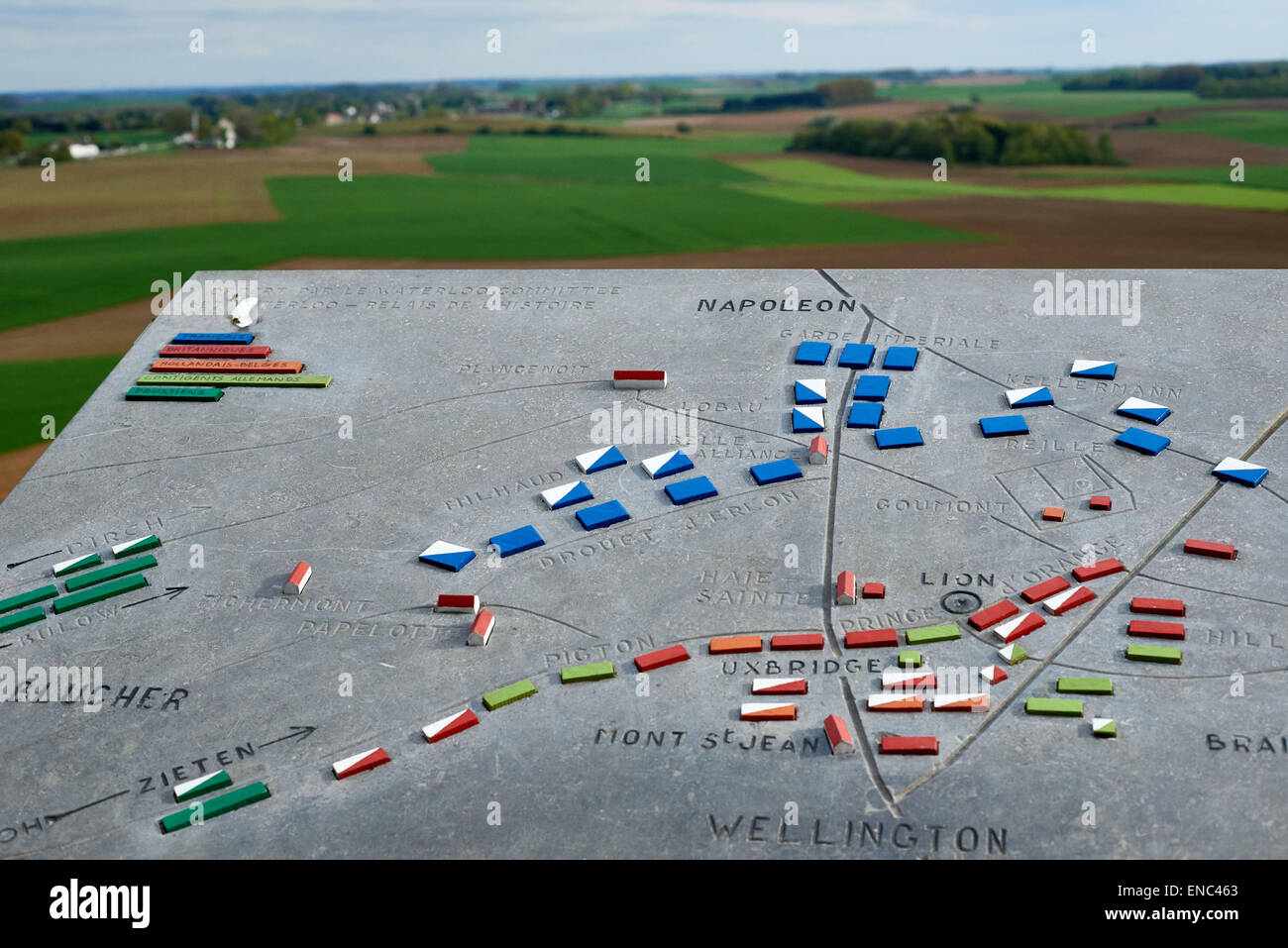Map of the battlefield at waterloo on top of Lion Hill overlooking the battlefield in Belgium Stock Photo