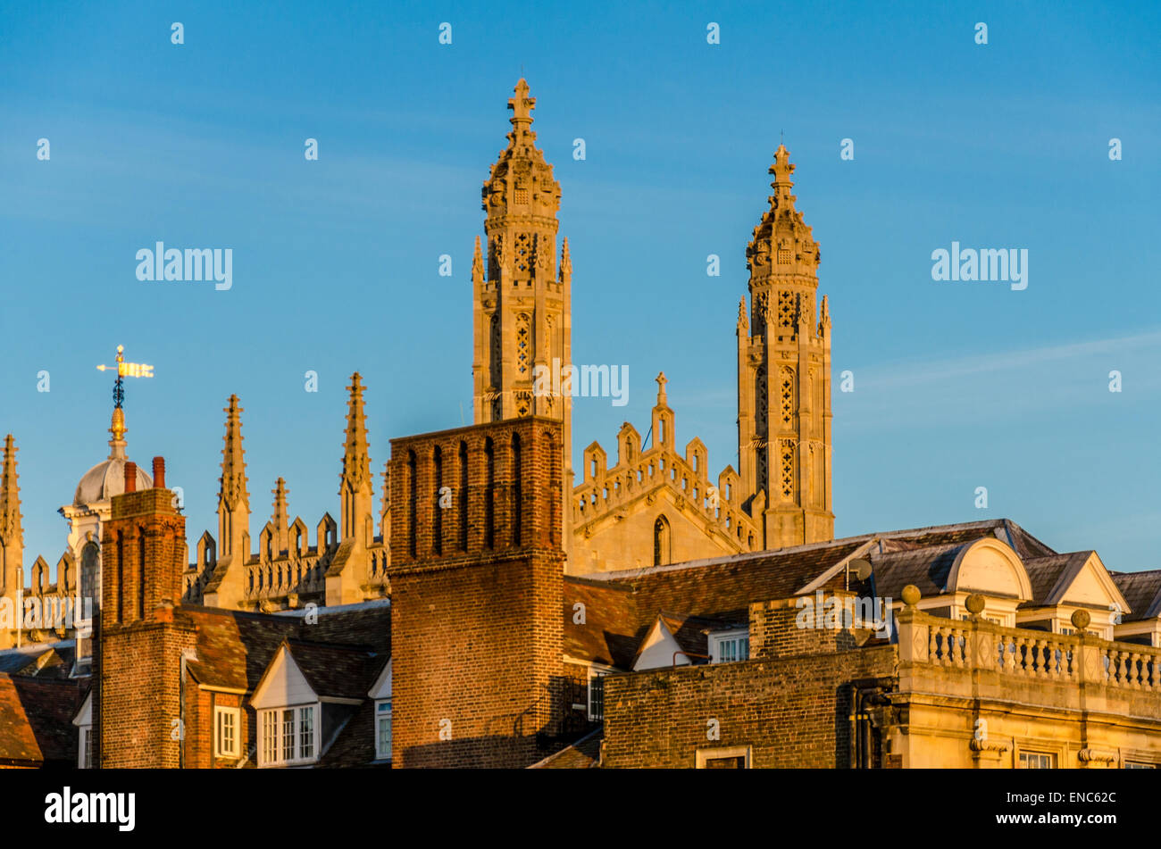 Cambridge rooftops in the evening sun. Stock Photo