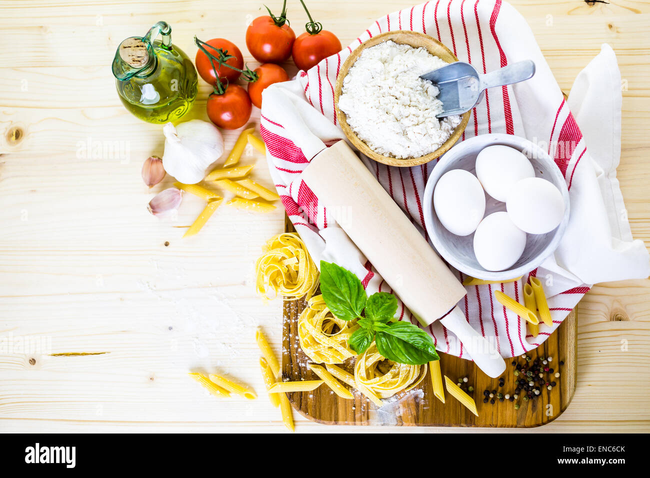 Ingredients for making fettuccine pasta recipe Stock Photo Alamy