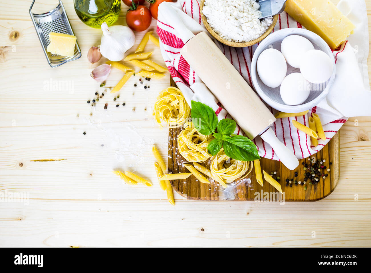Ingredients for making fettuccine pasta recipe Stock Photo Alamy