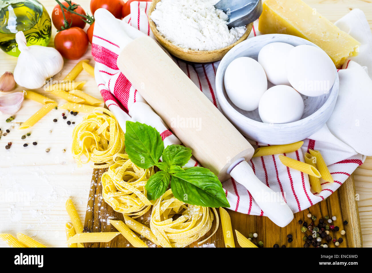 Ingredients for making fettuccine pasta recipe Stock Photo Alamy