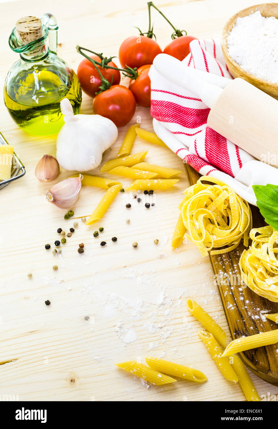 Ingredients for making fettuccine pasta recipe Stock Photo Alamy