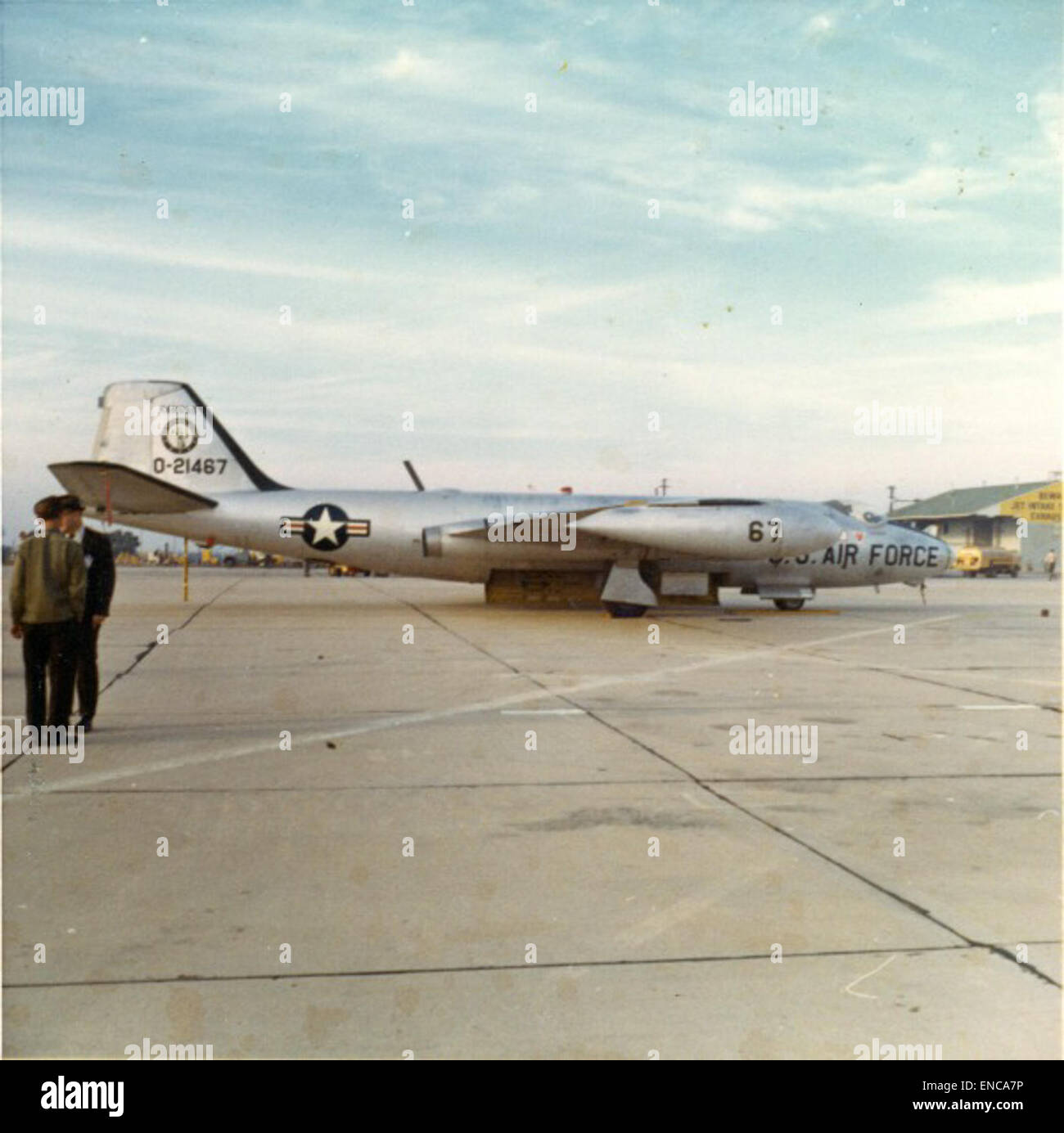 The Martin B-57 Canberra, a U.S. military bomber aircraft, is captured in this image, representing key advancements in jet bomber technology during the Cold War. Stock Photo