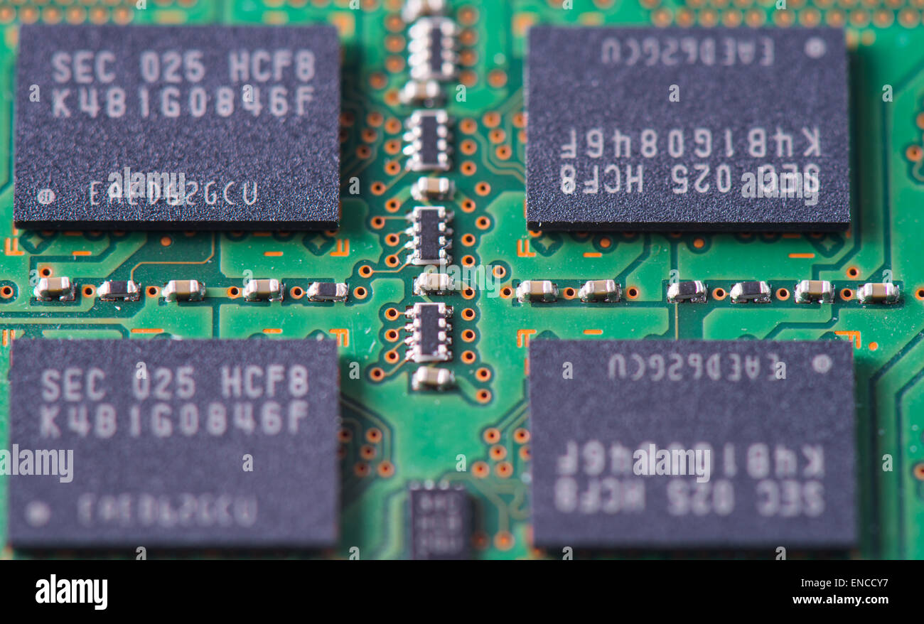 Closeup of a memory Ram chip module Stock Photo