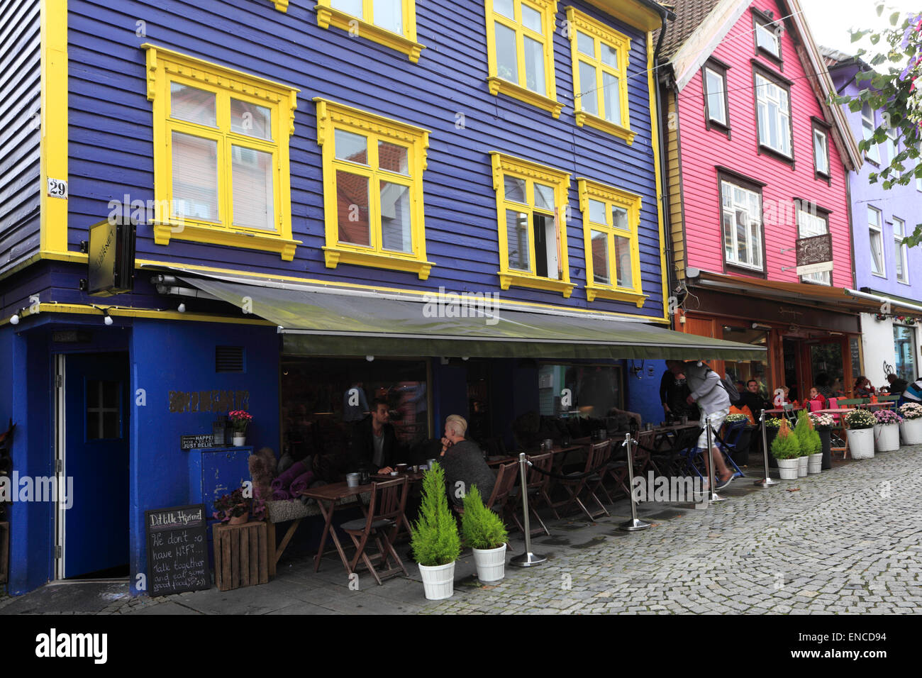 Summer view of Cafes and Shops, Stavanger City, Western Fjords, Norway, Scandinavia, Europe. Stock Photo