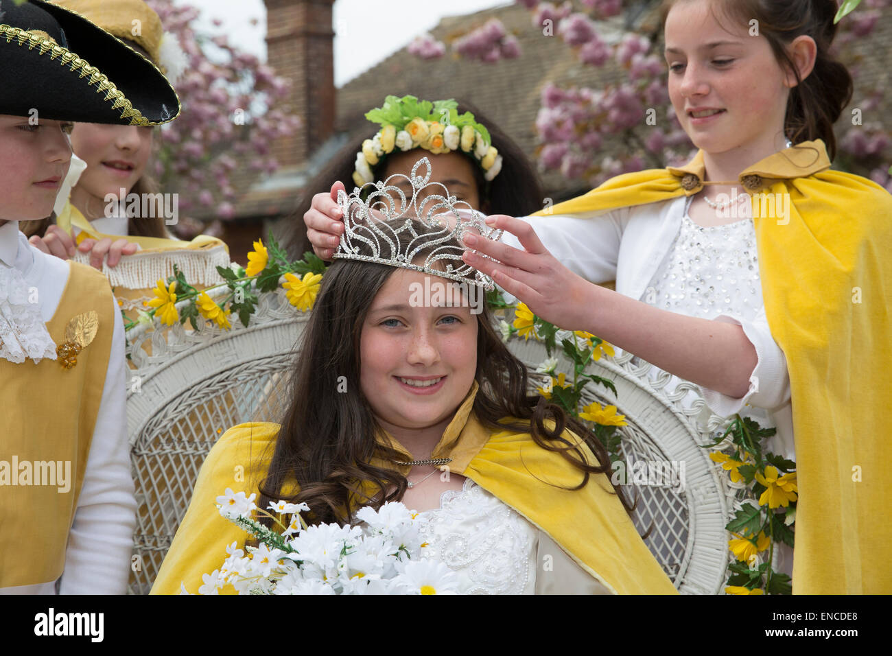 The May Queen being crowned in Downe village Stock Photo