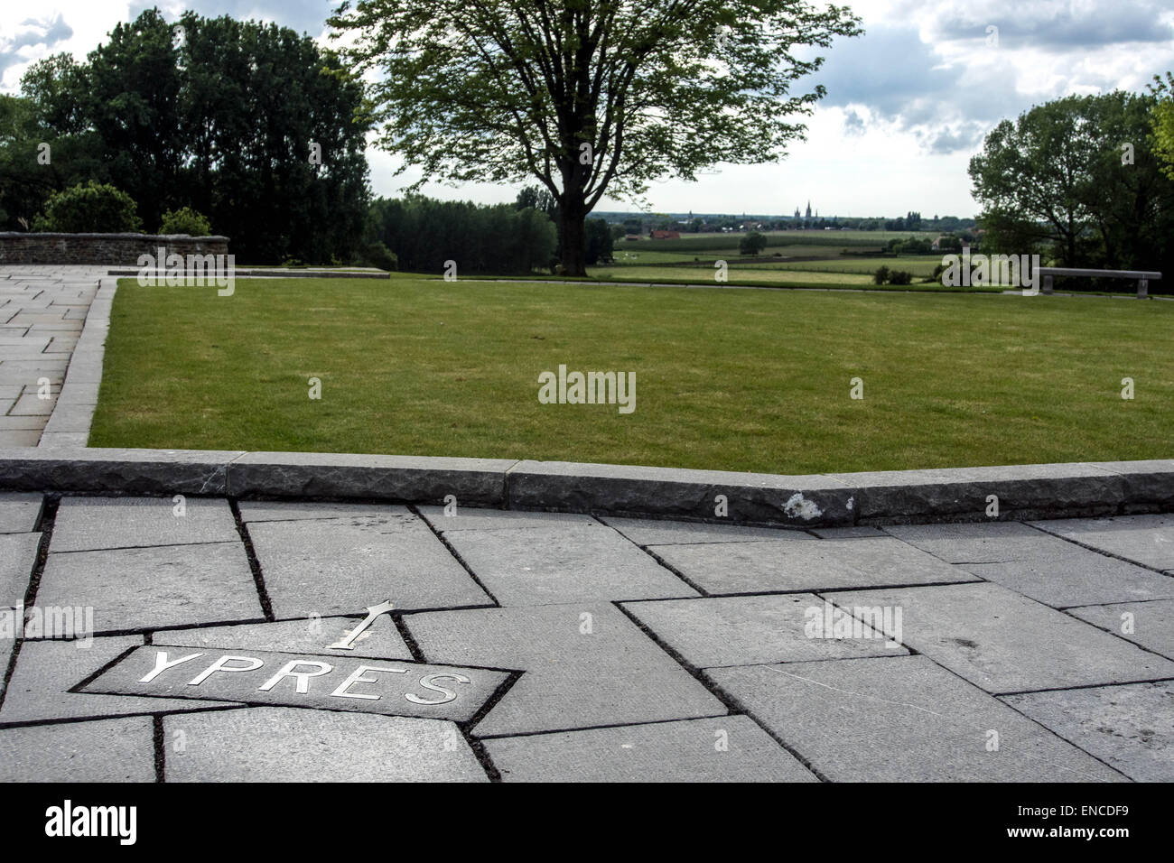 Detail on the Canadian Hill 62 (Sanctuary Wood) WW1 Memorial in Flanders pointing to the direction of Ypres Stock Photo