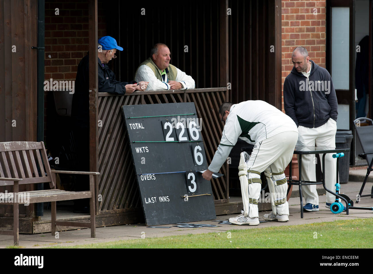 Bearley, Warwicks, UK. 2nd May, 2015. On the opening day of the 2015 Cotswold Hills Cricket League, away team Alvechurch have scored 226 runs for six wickets against hosts Bearley. Credit:  Colin Underhill/Alamy Live News Stock Photo