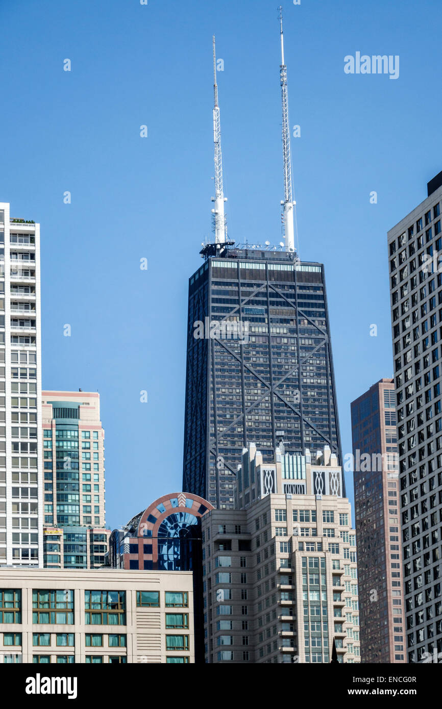 Chicago Illinois,River North,John Hancock Center,skyscraper,skyline,building,tower,structural expressionism,architecture Fazlur Kahn,engineer,Bruce Gr Stock Photo